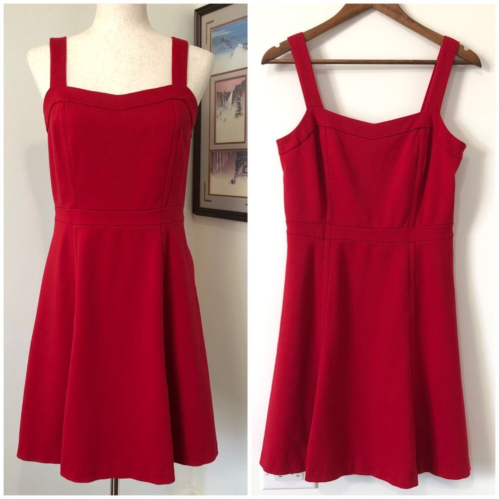 INC Red Fit & Flare Mini Dress Square Neck Sleeveless M Holiday Party Date Night